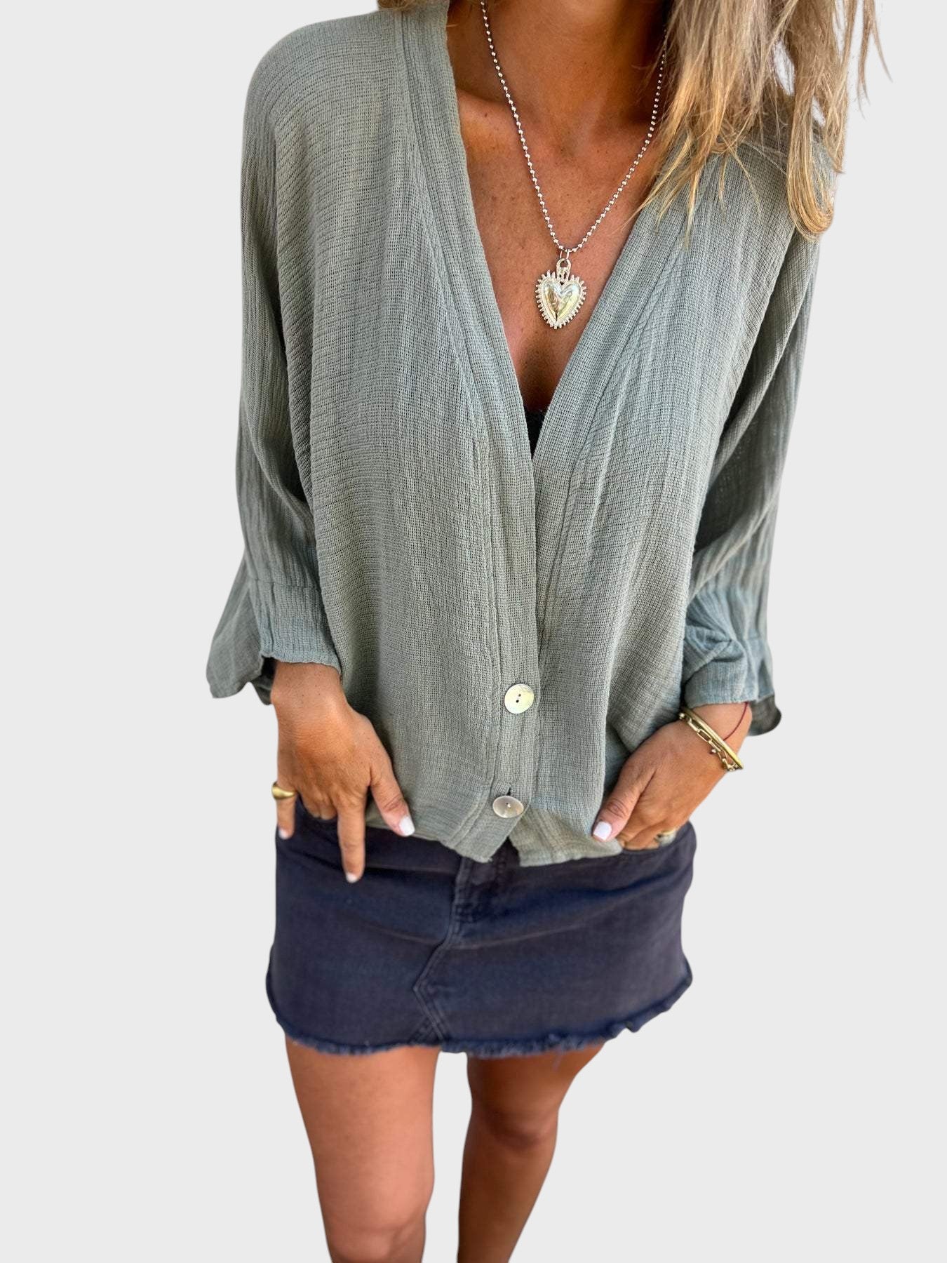 Cristina - Camisa Casual em Algodão e Linho