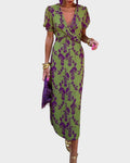 Amélia - Vestido Boho Plissado com Padrão Floral Feminina