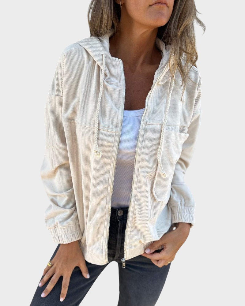 Mafalda - Jaqueta de veludo com capuz e fecho único