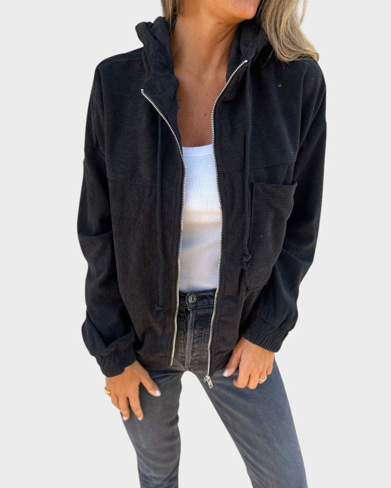 Mafalda - Jaqueta de veludo com capuz e fecho único