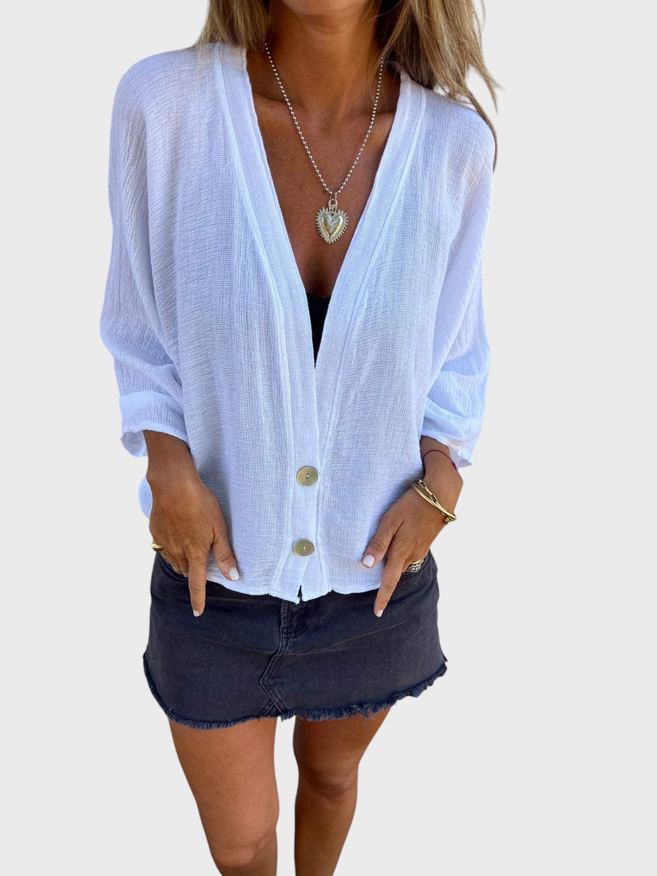 Cristina - Camisa Casual em Algodão e Linho