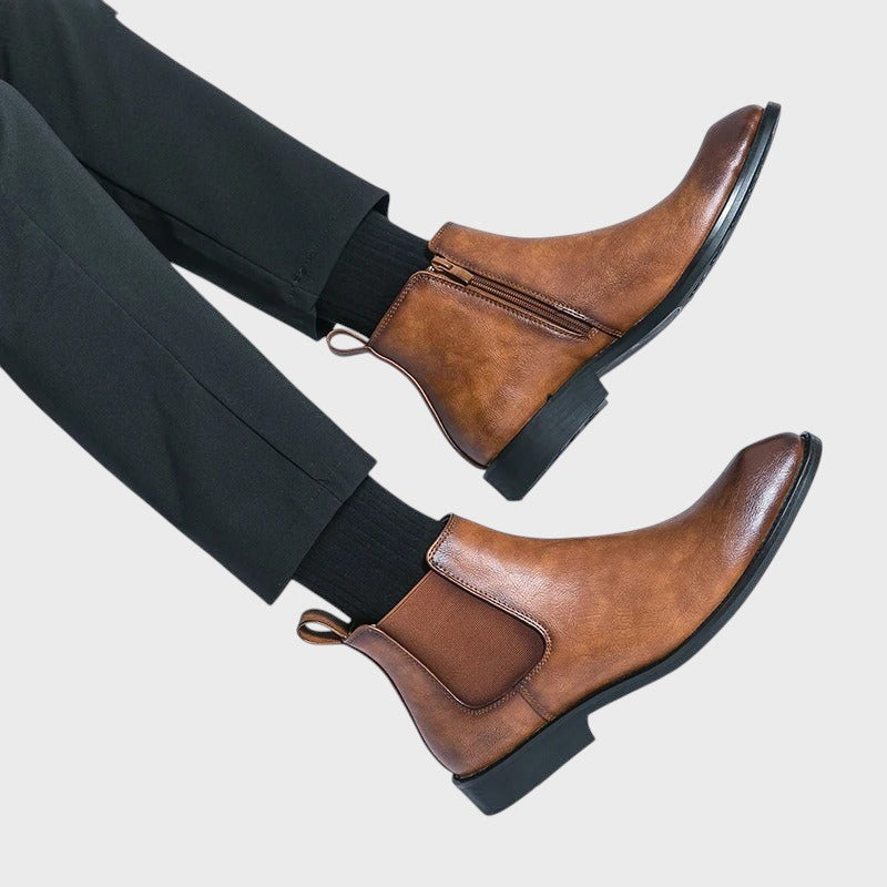 Rui - Elegantes Botas Exlentes de Couro com Zíper