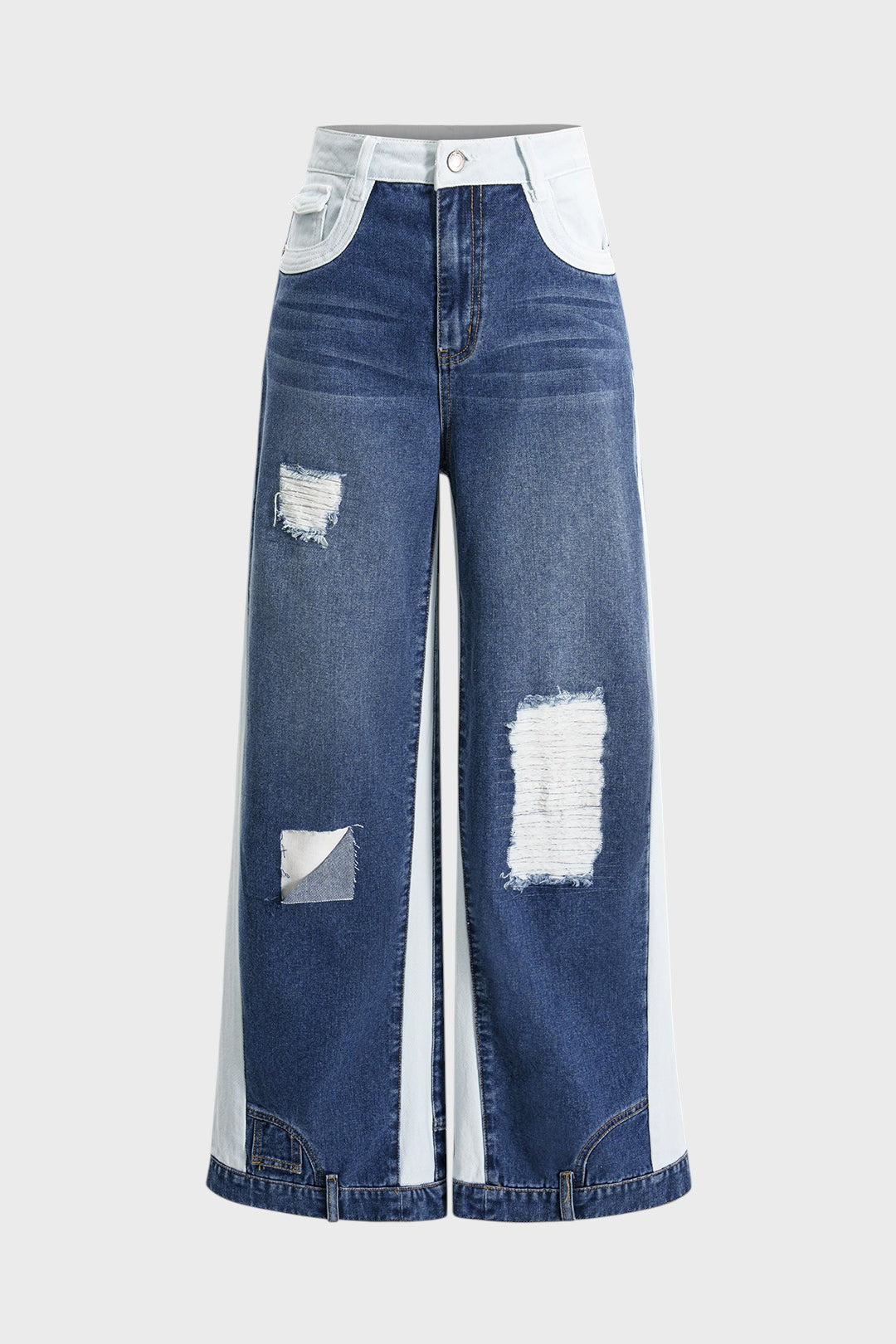 Dora - Calças de Ganga Desgastados com Detalhes Contrastantes