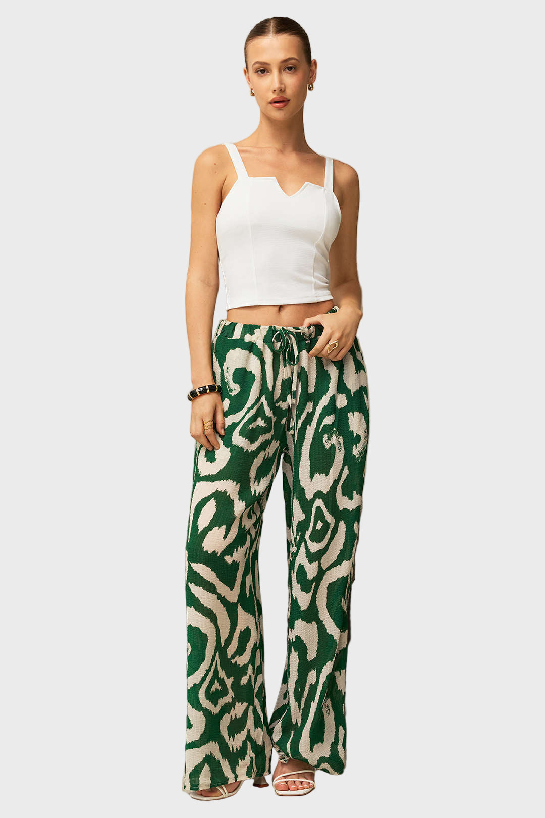 Yasmin- Conjunto Top Sem Mangas & Calças Tropicais