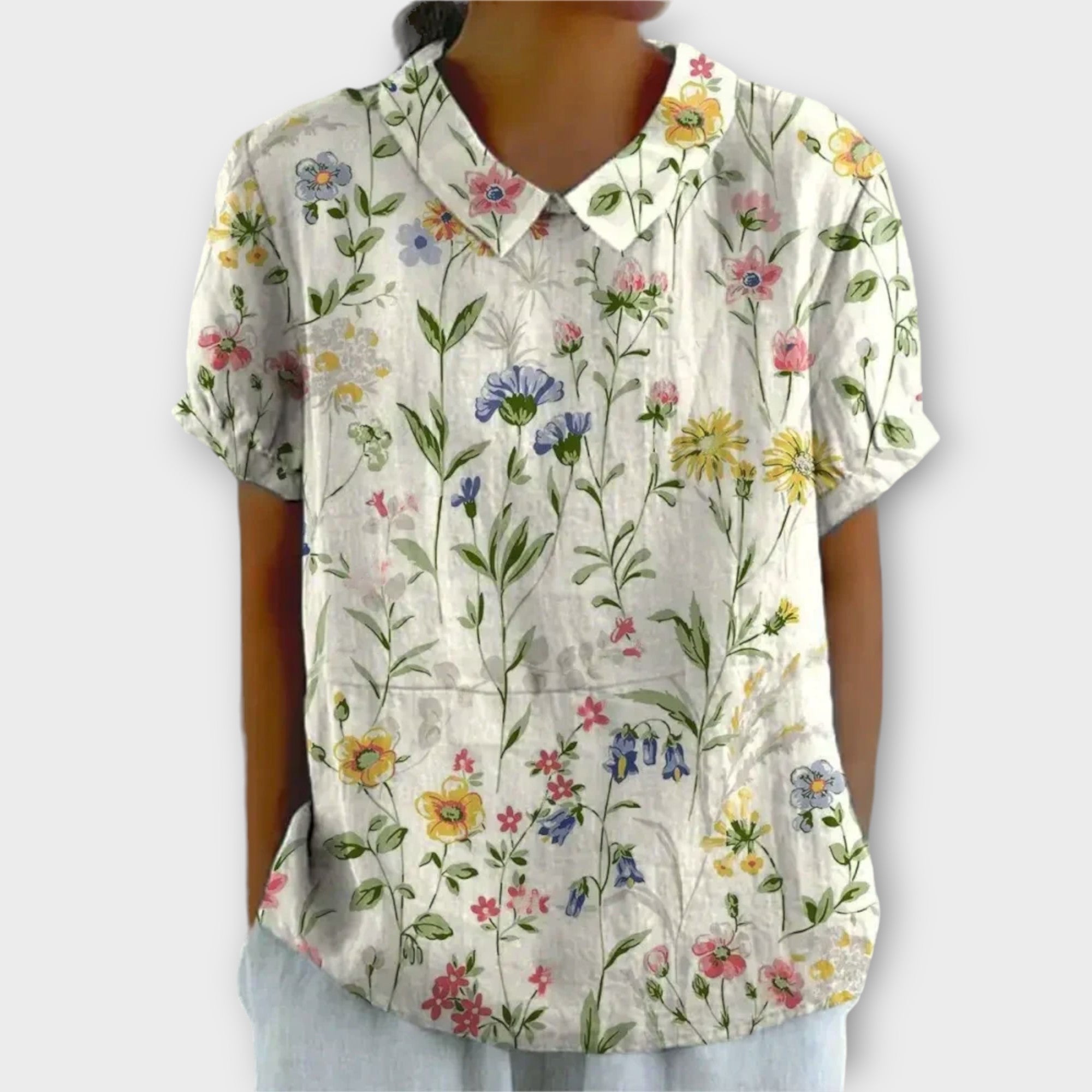 Bruna - Blusa Floral em Algodão e Linho