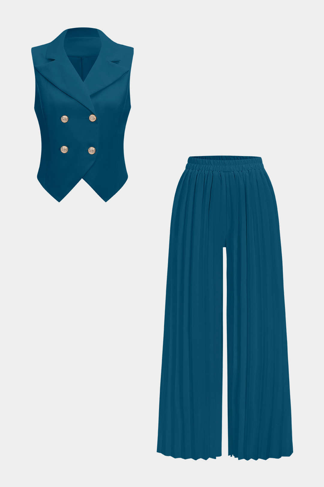 Luana - Conjunto de Colete e Calças Plissadas de Cintura Alta