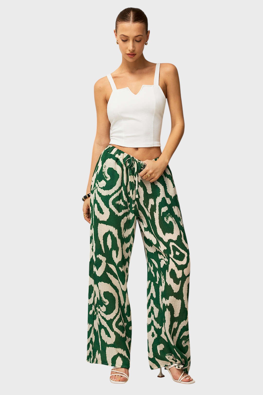 Yasmin- Conjunto Top Sem Mangas & Calças Tropicais