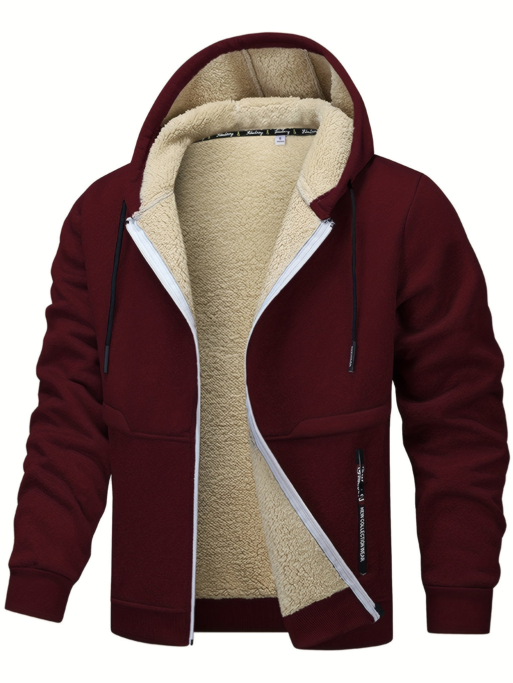 Men'S Cozy Fleece-Lined Cardigan with Hood - Navy Blue & Cream Contrast Design, Long Sleeve Casual Outerwear for Fall/Winter, Perfect for Outdoor Activities & Casual Attire, Cozy Winter Apparel, Soft Fleece Texture
