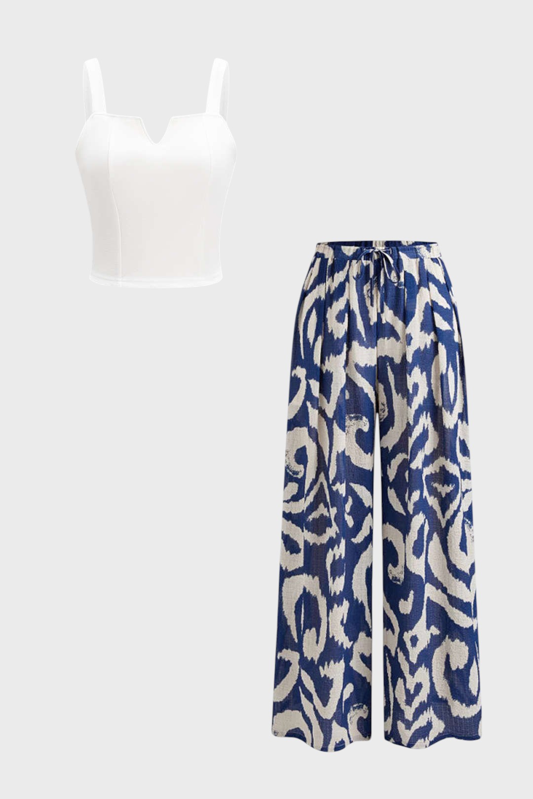 Yasmin- Conjunto Top Sem Mangas & Calças Tropicais