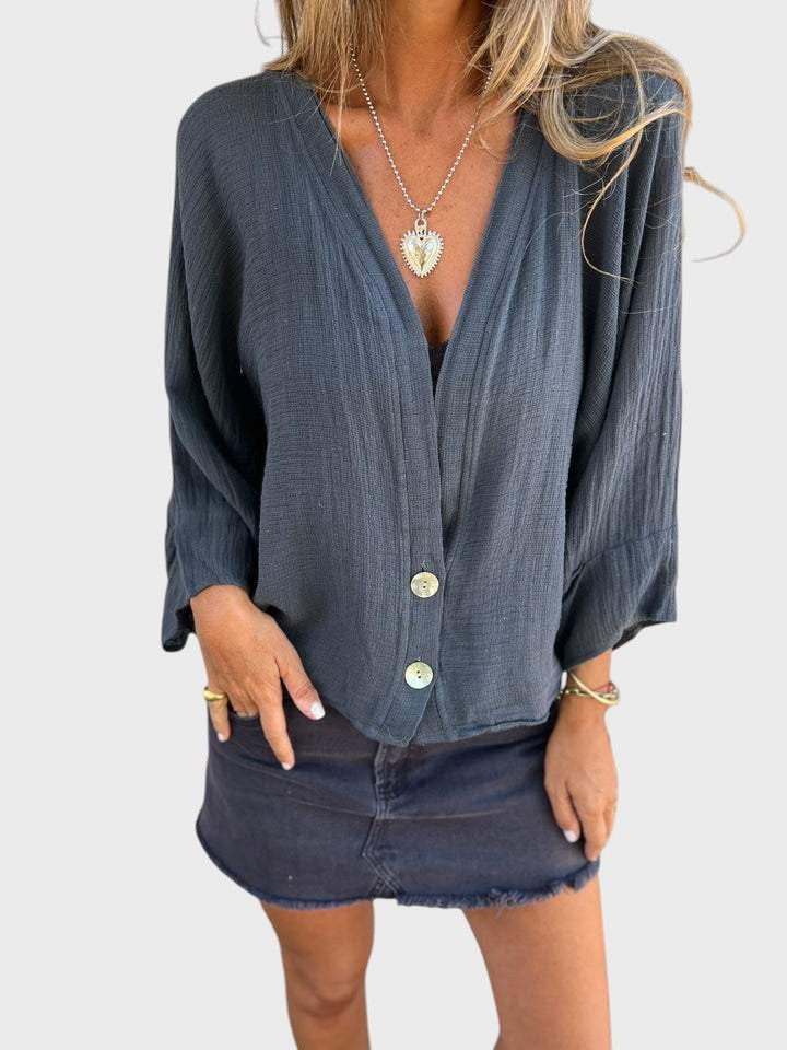 Cristina - Camisa Casual em Algodão e Linho