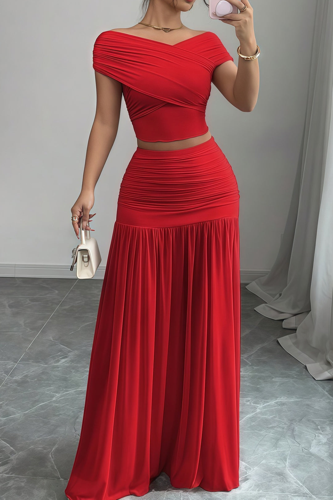 Milena - Conjunto de Blusa e Saia Plissada