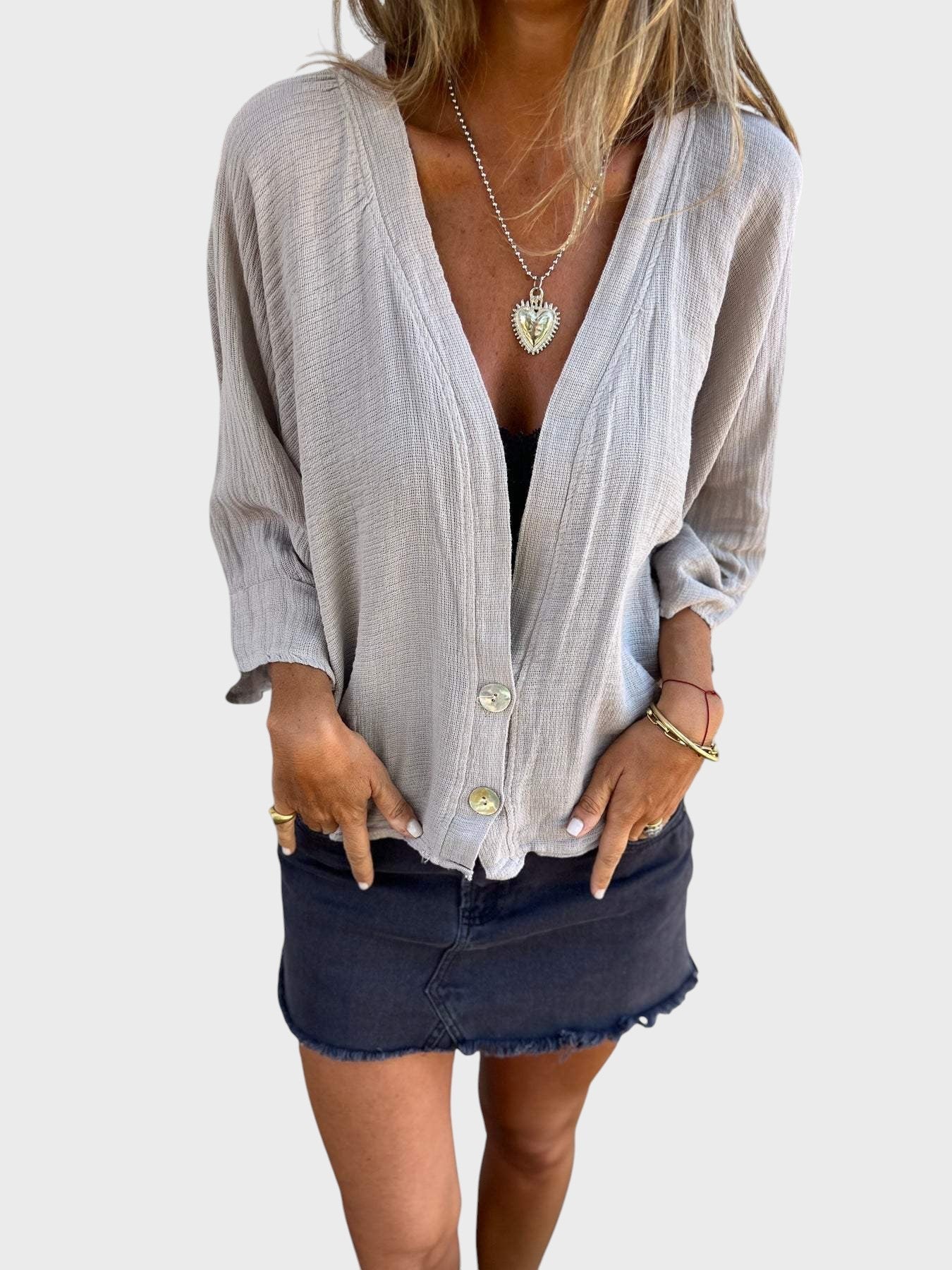 Cristina - Camisa Casual em Algodão e Linho