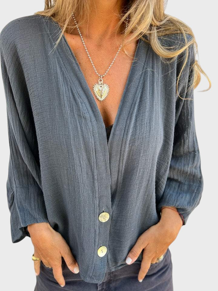 Cristina - Camisa Casual em Algodão e Linho