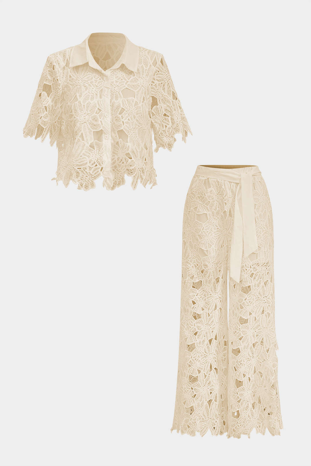 Celina- Conjunto Top Renda & Calças com Laço