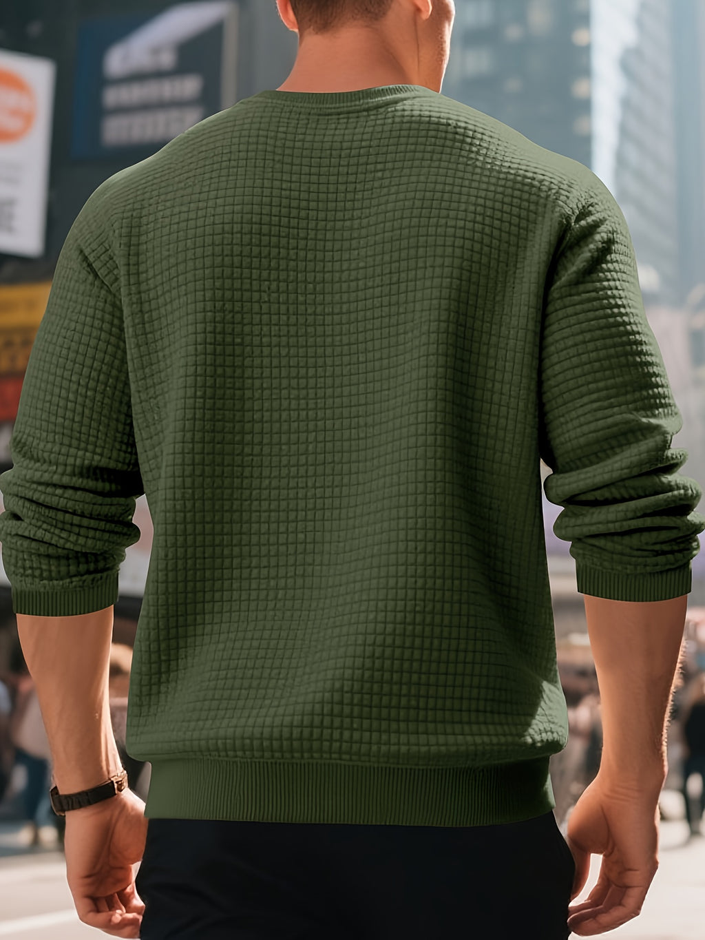 Men's Beige Knit Sweater - Soft Round Neck Long Sleeve Pullover with Subtle Check Pattern, Ribbed Texture & Minimalist Style | Cozy Casual Sweater for Fall/Winter Layering | Machine Washable Base Layer Shirt for, Outdoor & Casual Attire (Men & Teens) - Be