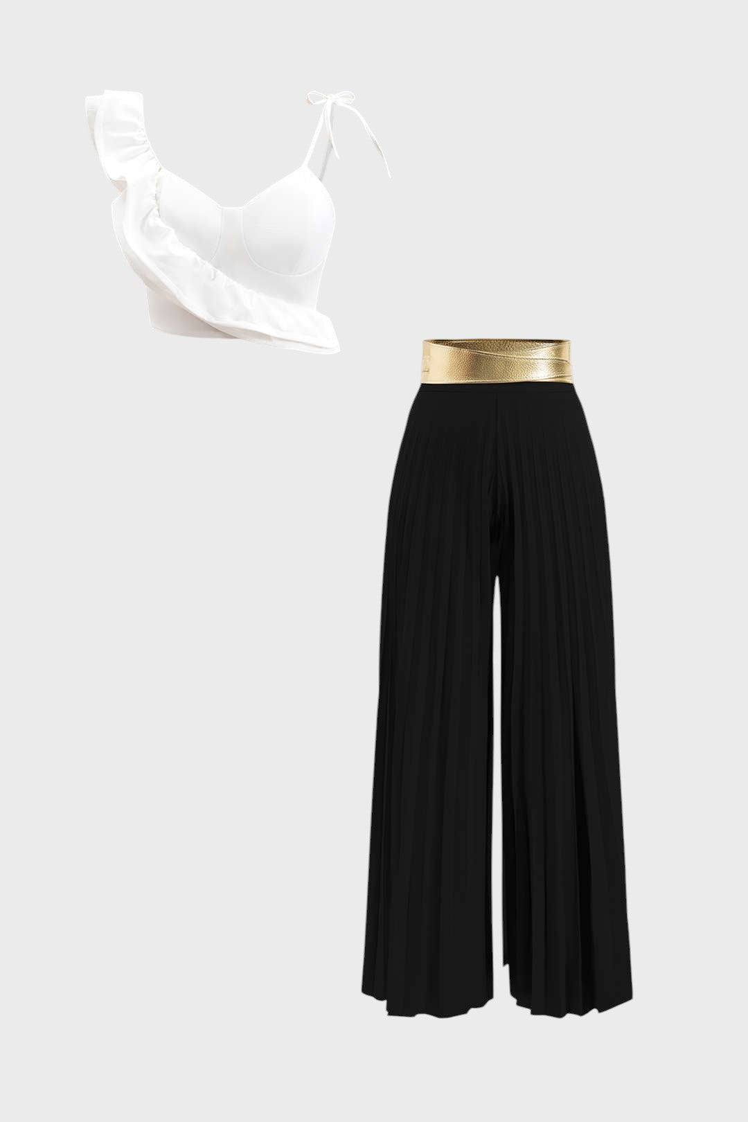 Renata - Conjunto Top Renda & Calças Plissadas