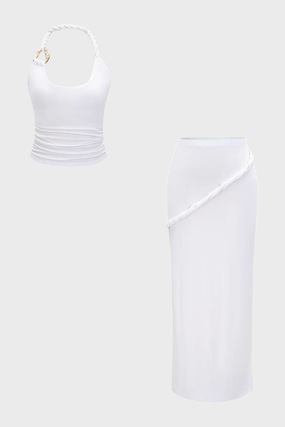 Neusa - Conjunto de Saia Metálica com Detalhe de Nó Assimétrico