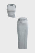 Vanessa- Conjunto Top Sem Mangas Pregas & Saia Maxi Abertura