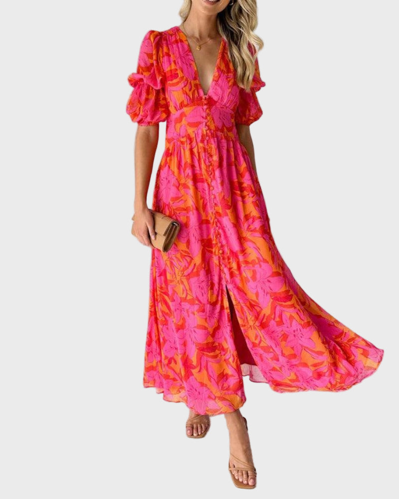 Clara – Vestido Longo Elegante com Decote em V