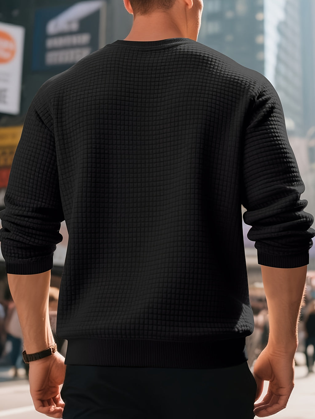 Men's Beige Knit Sweater - Soft Round Neck Long Sleeve Pullover with Subtle Check Pattern, Ribbed Texture & Minimalist Style | Cozy Casual Sweater for Fall/Winter Layering | Machine Washable Base Layer Shirt for, Outdoor & Casual Attire (Men & Teens) - Be