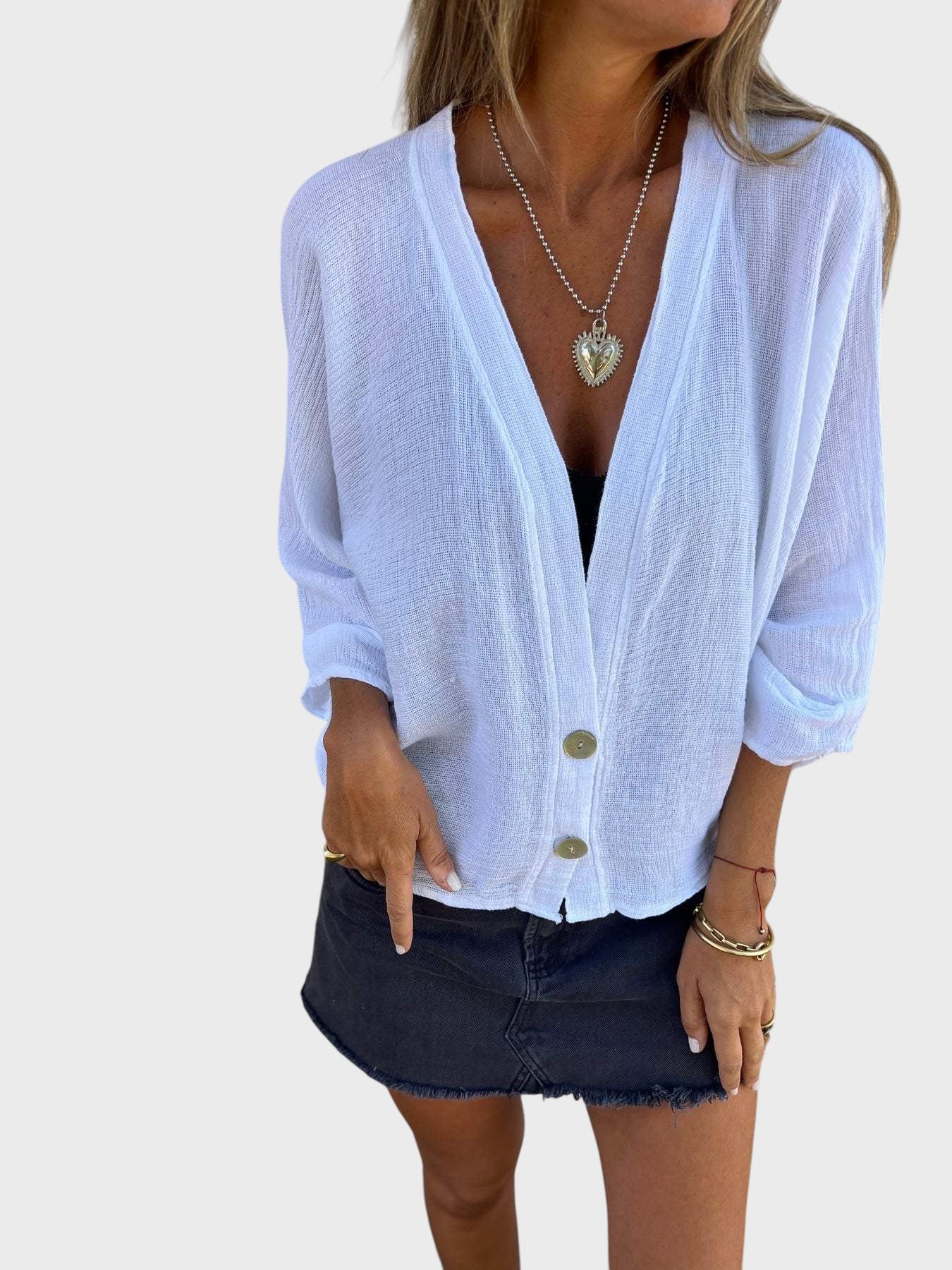 Cristina - Camisa Casual em Algodão e Linho