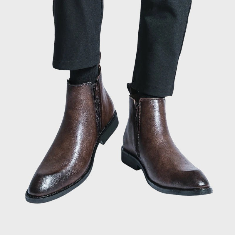 Rui - Elegantes Botas Exlentes de Couro com Zíper