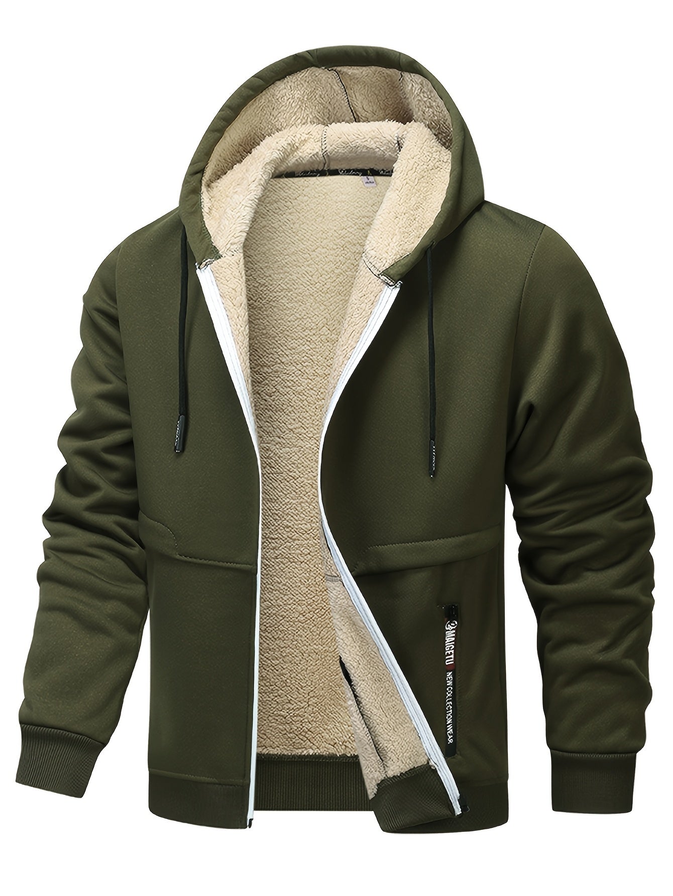 Men'S Cozy Fleece-Lined Cardigan with Hood - Navy Blue & Cream Contrast Design, Long Sleeve Casual Outerwear for Fall/Winter, Perfect for Outdoor Activities & Casual Attire, Cozy Winter Apparel, Soft Fleece Texture