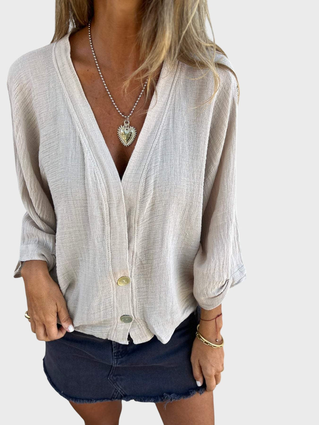 Cristina - Camisa Casual em Algodão e Linho