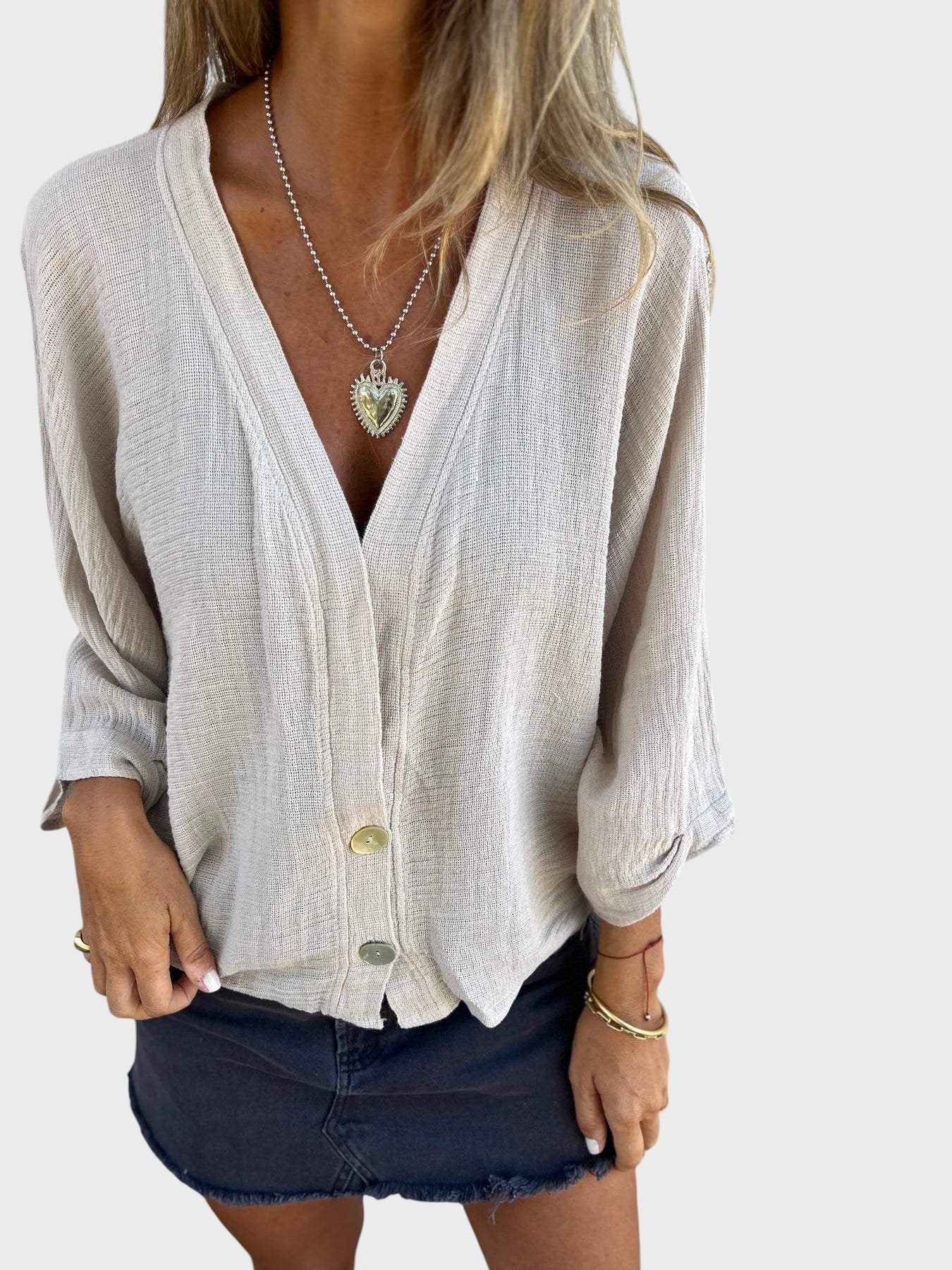 Cristina - Camisa Casual em Algodão e Linho