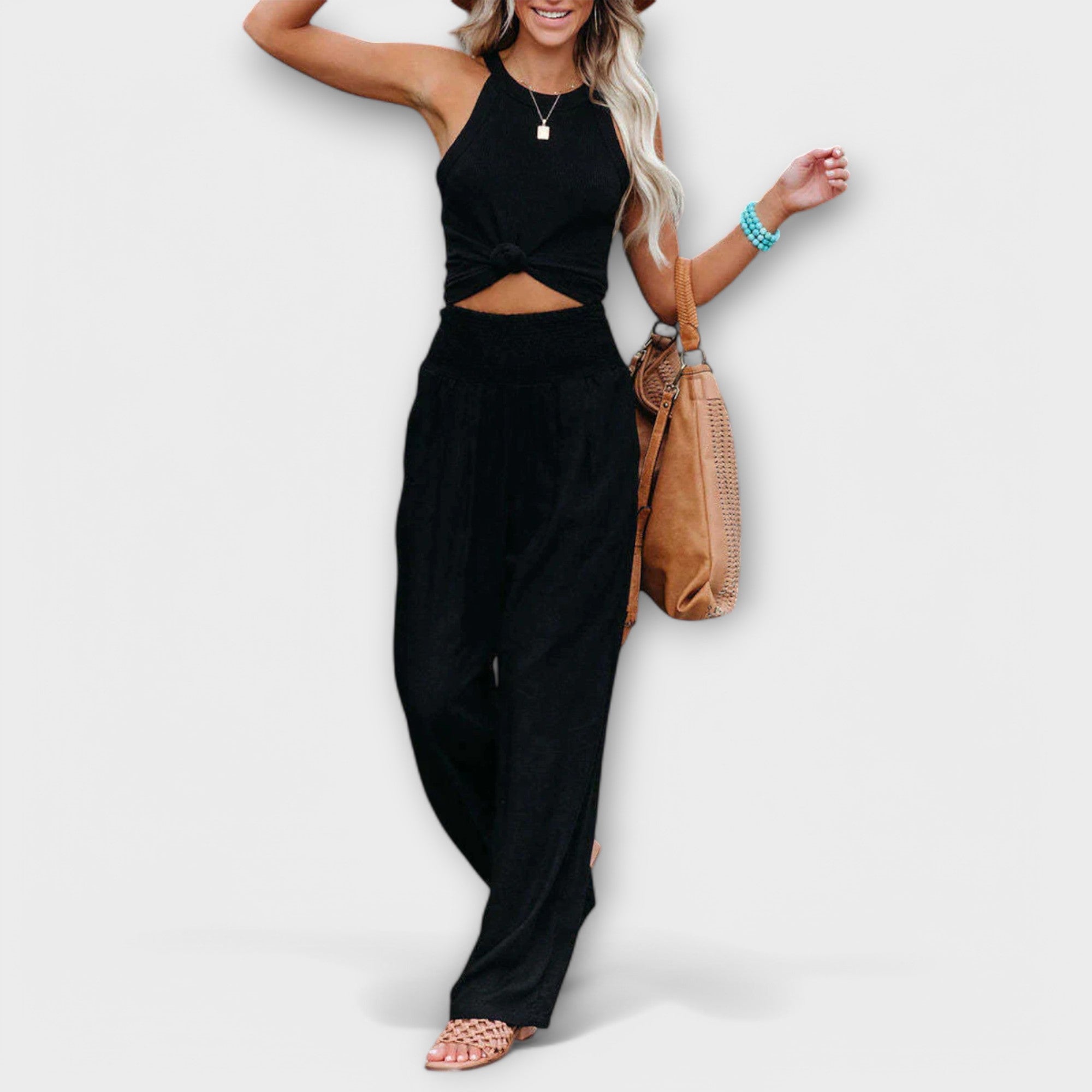 Celeste - Calças arejadas e com estilo