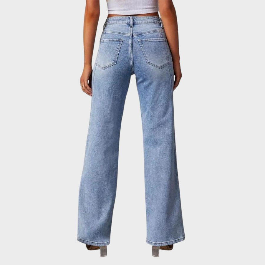 Inês - Calça jeans longa com cintura subida