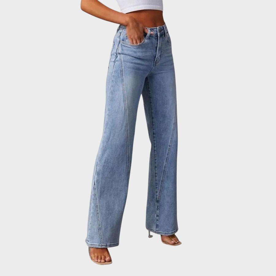 Inês - Calça jeans longa com cintura subida