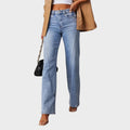 Inês - Calça jeans longa com cintura subida