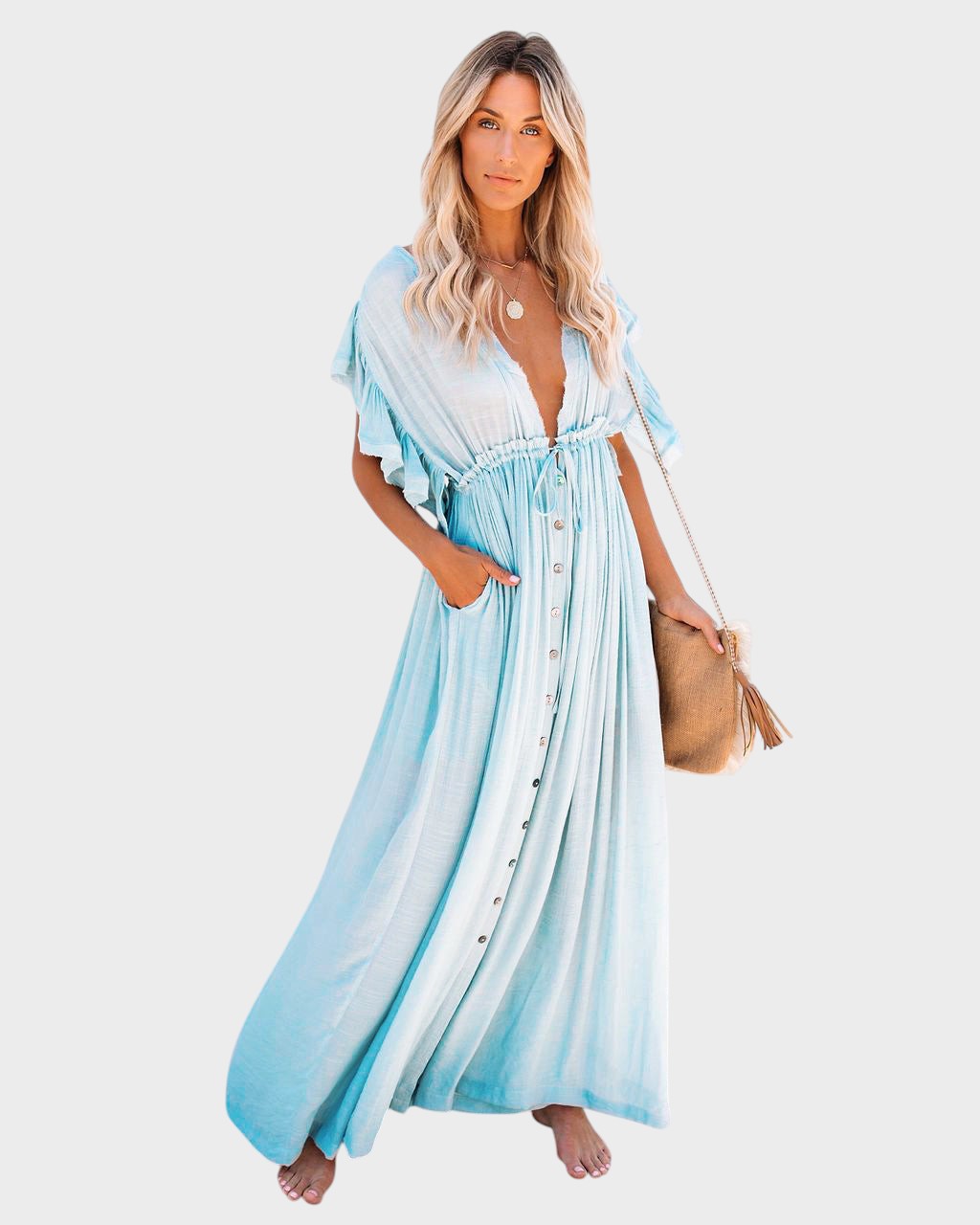 Audra - Vestido Kimono Boho Com Decote Em V