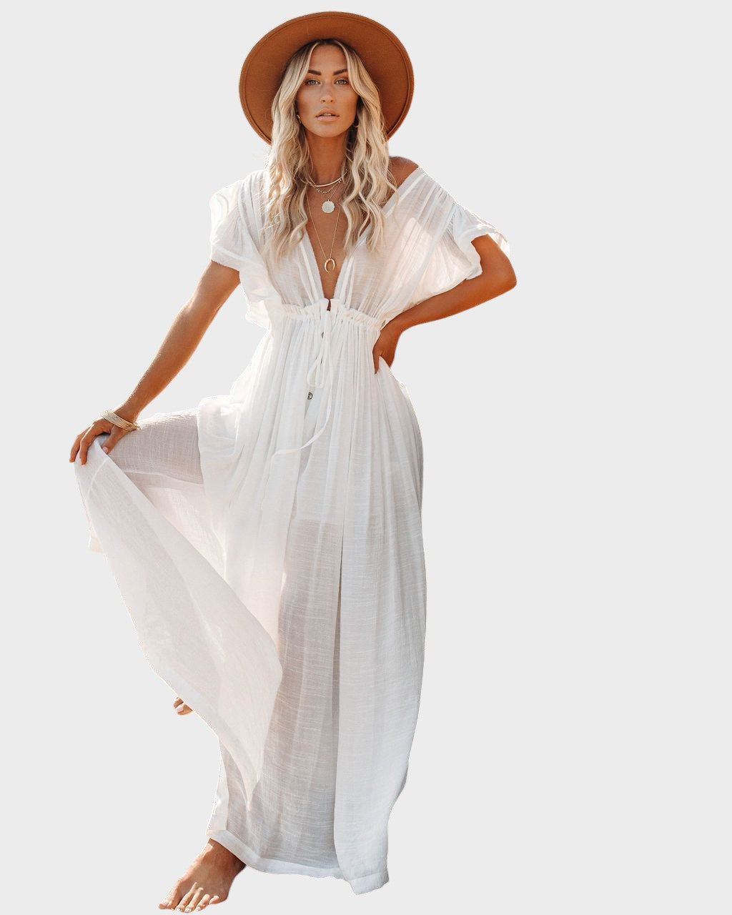 Audra - Vestido Kimono Boho Com Decote Em V