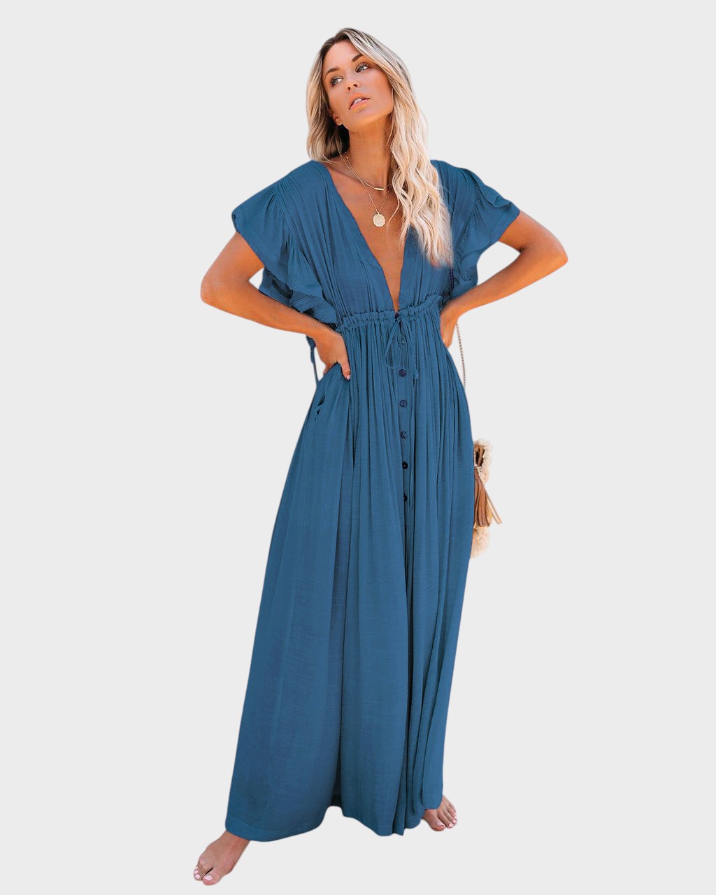 Audra - Vestido Kimono Boho Com Decote Em V