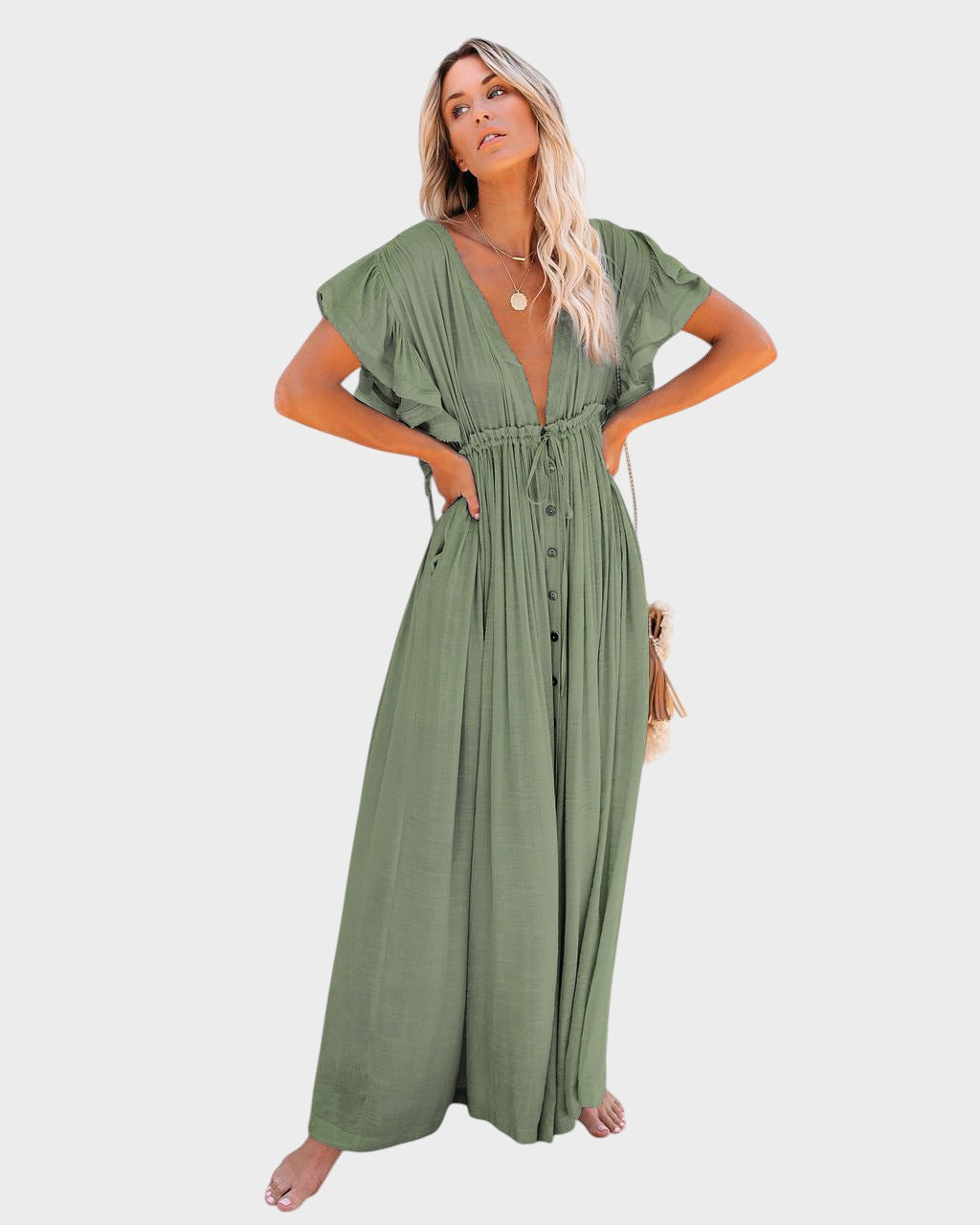 Audra - Vestido Kimono Boho Com Decote Em V