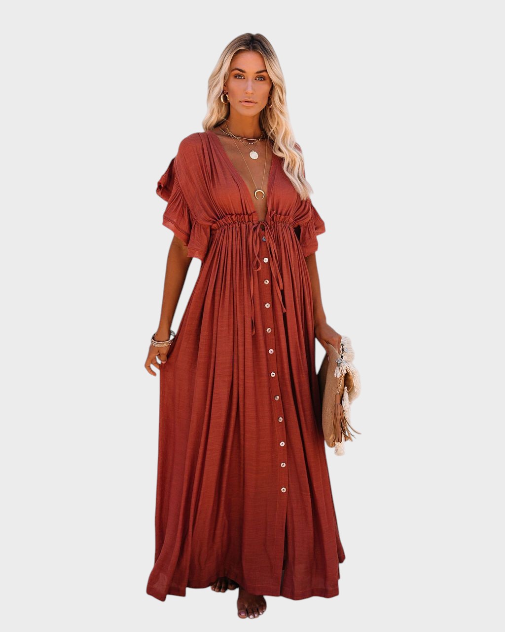 Audra - Vestido Kimono Boho Com Decote Em V