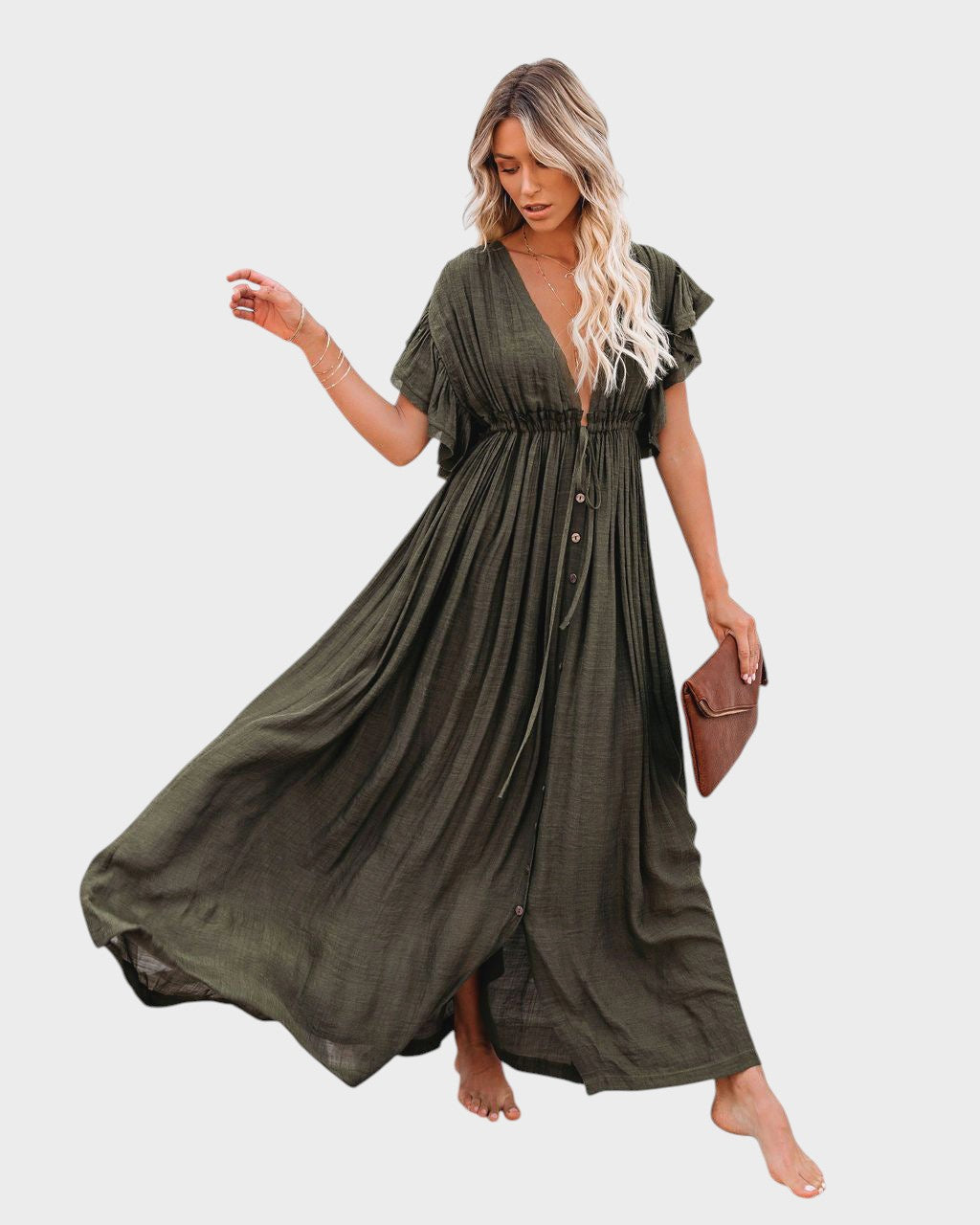 Audra - Vestido Kimono Boho Com Decote Em V