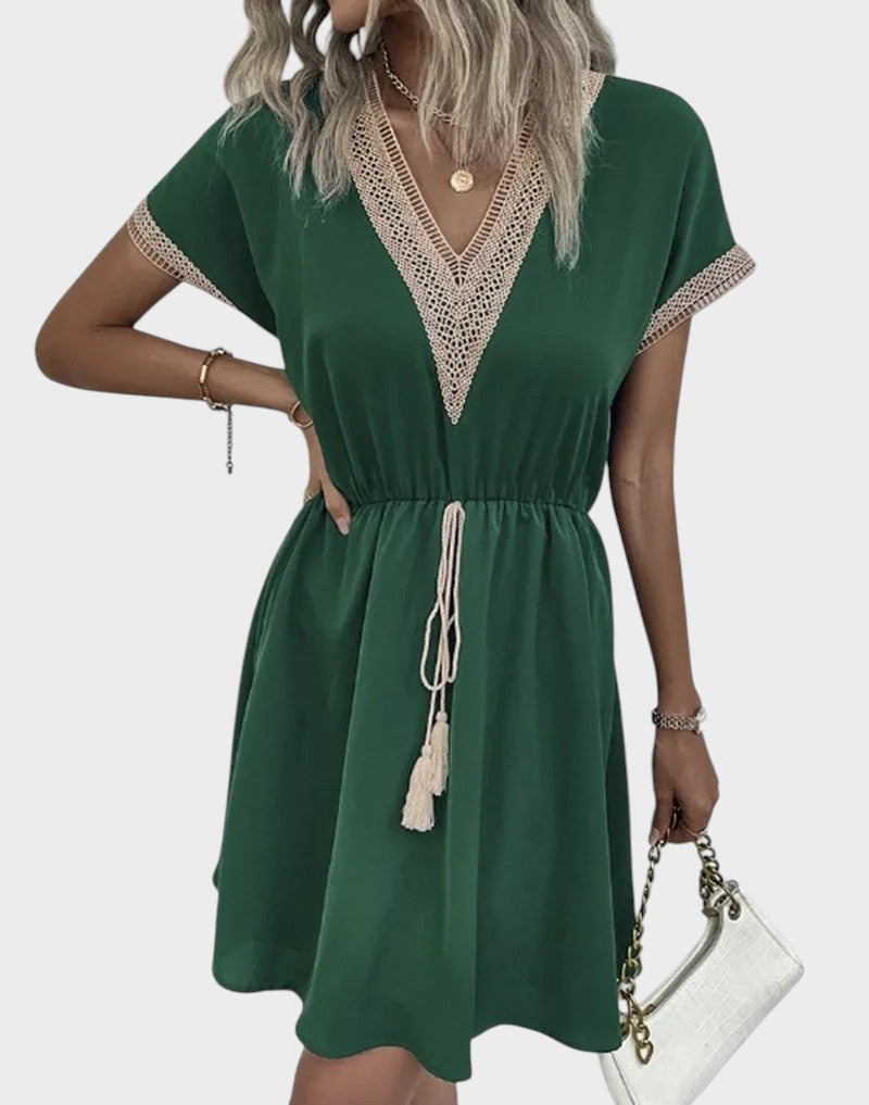 Bianca– Vestido Boho Chique Com Decote Em V e Cintura Destacada