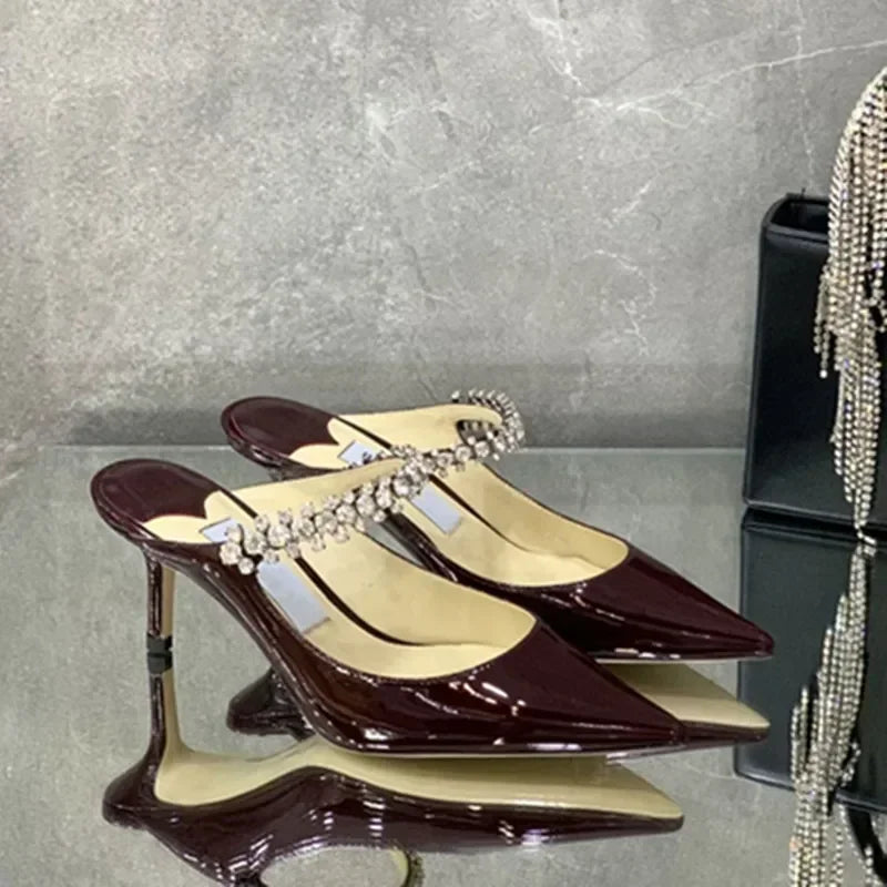 2025 European and American Spring and Autumn New Women High Heel Shoes High Quality Diamond Decoration Muller Shoes