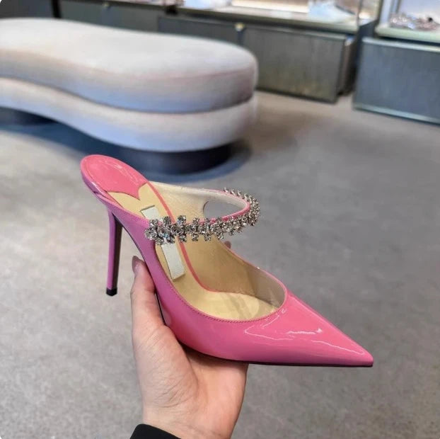 2025 European and American Spring and Autumn New Women High Heel Shoes High Quality Diamond Decoration Muller Shoes