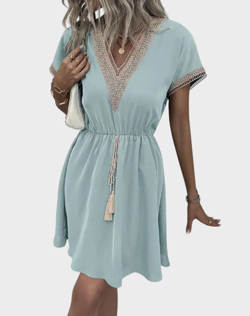 Bianca– Vestido Boho Chique Com Decote Em V e Cintura Destacada