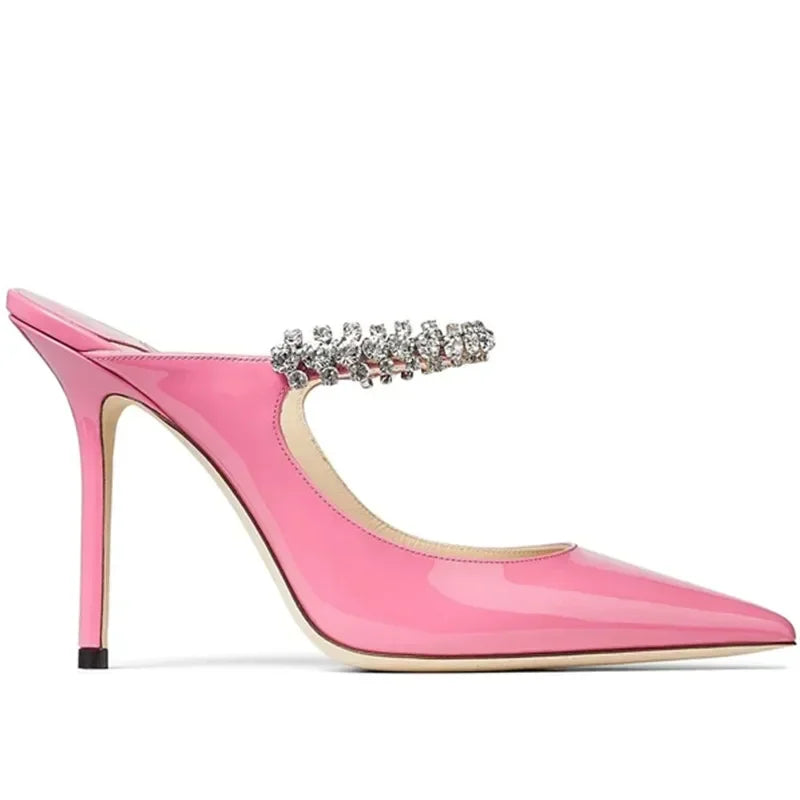 2025 European and American Spring and Autumn New Women High Heel Shoes High Quality Diamond Decoration Muller Shoes