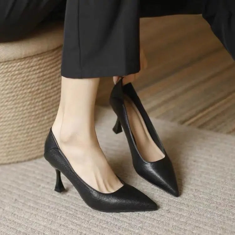 2025 New Arrival - Women's Comfortable Black Pointed-Toe Stiletto Heels   Cushioned Sole Design Timeless Elegance & Versatile