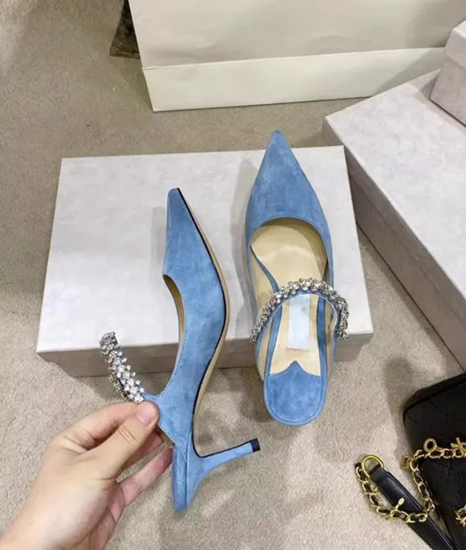 2025 European and American Spring and Autumn New Women High Heel Shoes High Quality Diamond Decoration Muller Shoes