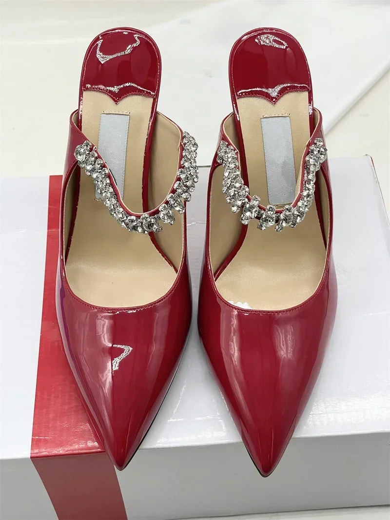 2025 European and American Spring and Autumn New Women High Heel Shoes High Quality Diamond Decoration Muller Shoes
