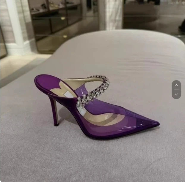 2025 European and American Spring and Autumn New Women High Heel Shoes High Quality Diamond Decoration Muller Shoes