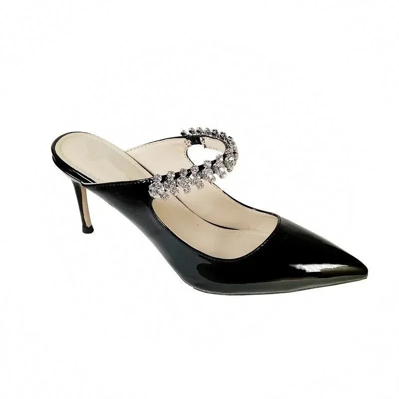 2025 European and American Spring and Autumn New Women High Heel Shoes High Quality Diamond Decoration Muller Shoes