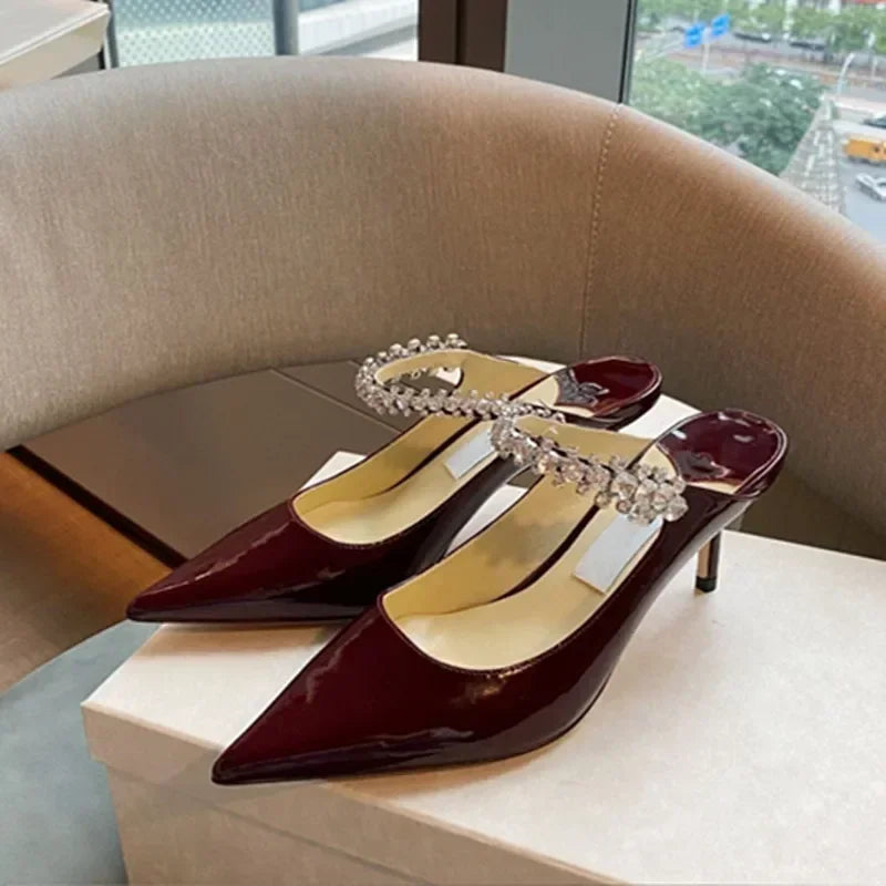2025 European and American Spring and Autumn New Women High Heel Shoes High Quality Diamond Decoration Muller Shoes